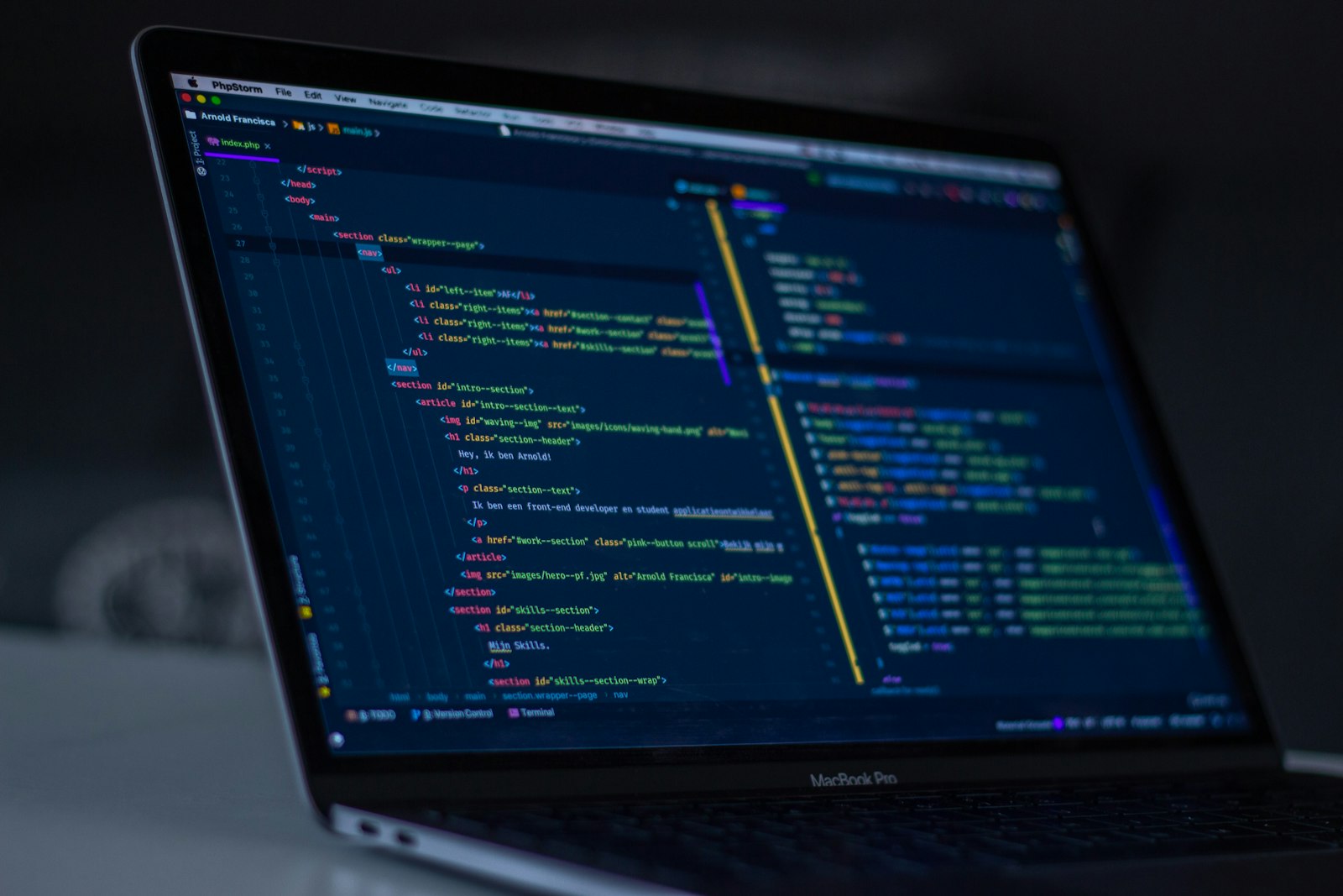 Close-up of code in a dark editor theme